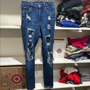 Aeropostale Ripped Skinny Jeans in Dark Blue